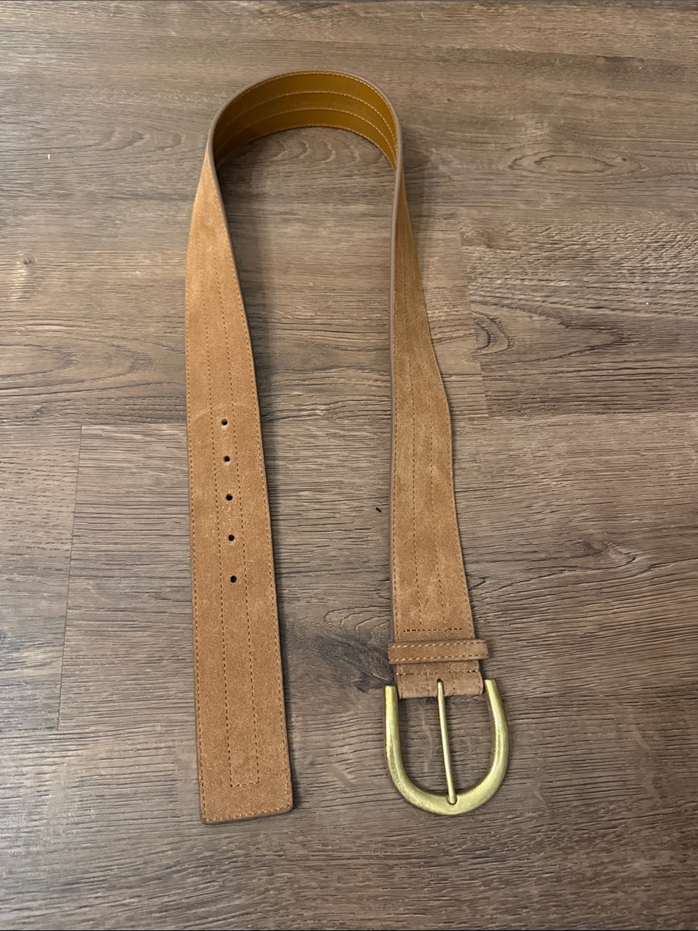 LOFT Suede Belt with Brass-Tone Oval Buckle — Camel